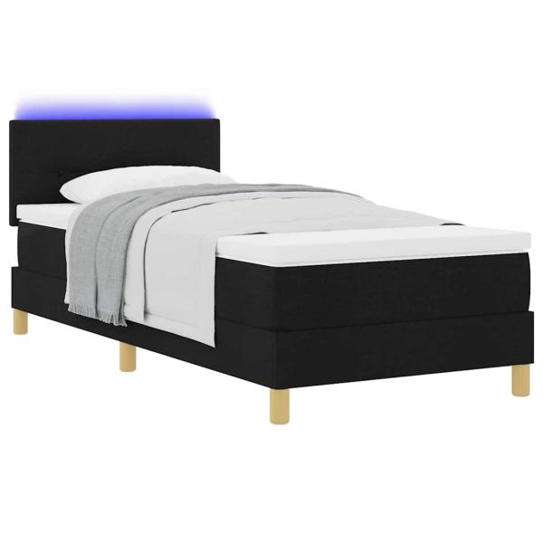 LED Boxspringbett mit Matratze Schwarz 90x200 cm Stoff