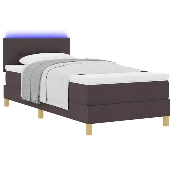 LED Boxspringbett mit Matratze Dunkelbraun 90x200 cm Stoff