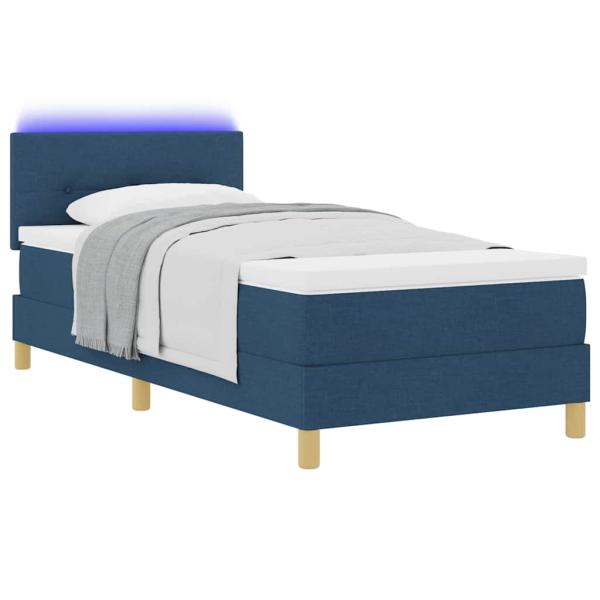 LED Boxspringbett mit Matratze Blau 90x200 cm Stoff