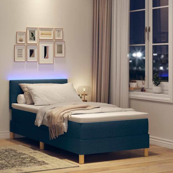 LED Boxspringbett mit Matratze Blau 90x200 cm Stoff