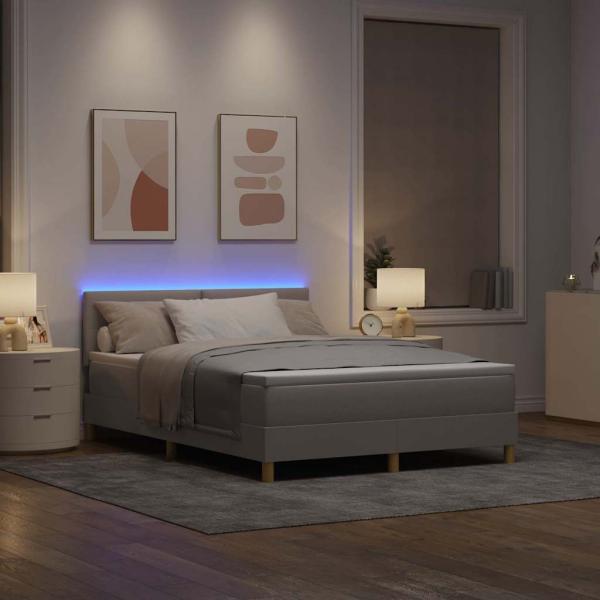 LED Boxspringbett mit LED-Lichtleisten Taupe 140 x 200 cm Stoff