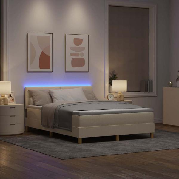 ARDEBO.de - LED Boxspringbett mit Matratze Creme 140x200 cm Stoff