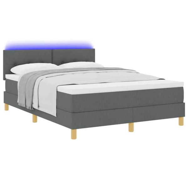 LED Boxspringbett mit Matratze Dunkelgrau 160x200 cm Stoff