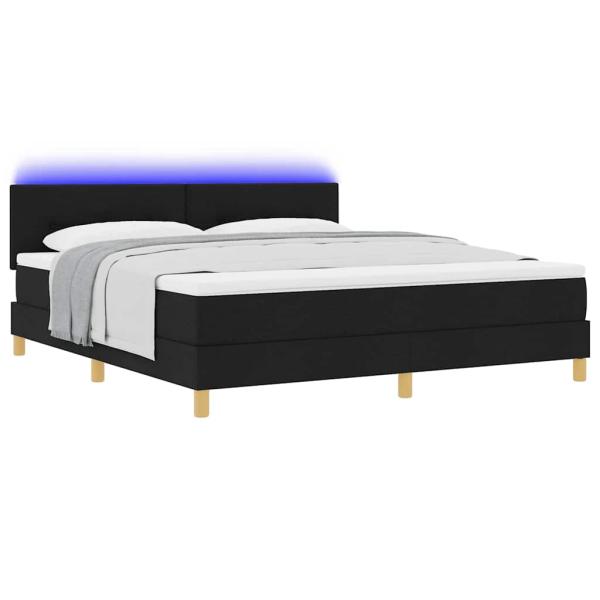 LED Boxspringbett mit Matratze Schwarz 180x200 cm Stoff
