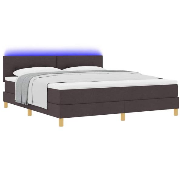 LED Boxspringbett mit Matratze Dunkelbraun 180x200 cm Stoff
