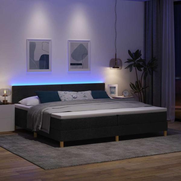 LED Boxspringbett mit Matratze Schwarz 200x200 cm Stoff