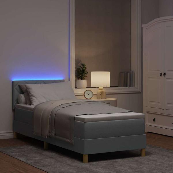 Boxspringbett mit Matratze & LED Hellgrau 80x200 cm Stoff