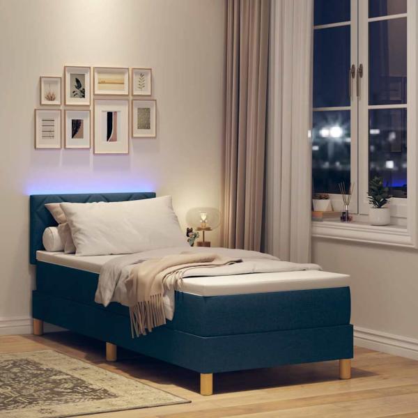 Boxspringbett mit Matratze & LED Blau 80x200 cm Stoff
