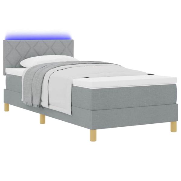 Boxspringbett mit Matratze & LED in Hellgrau 90x200 cm aus Stoff