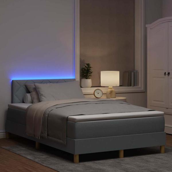Boxspringbett mit Matratze & LED Hellgrau 120x190 cm Stoff