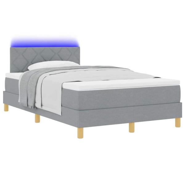 Boxspringbett mit Matratze & LED hellgrau 120x200 cm Stoff