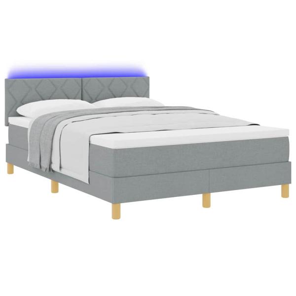 Boxspringbett mit Matratze & LED Hellgrau 140x190 cm Stoff