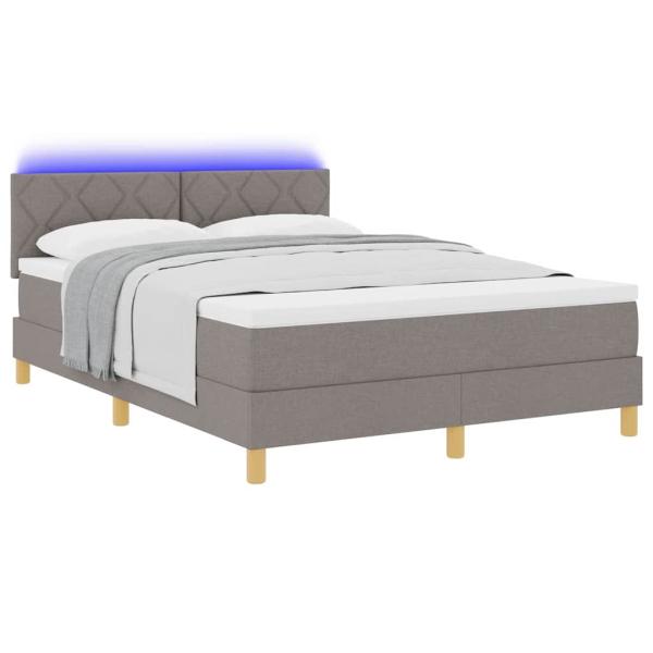 Boxspringbett mit Matratze & LED Taupe 140x200 cm Stoff