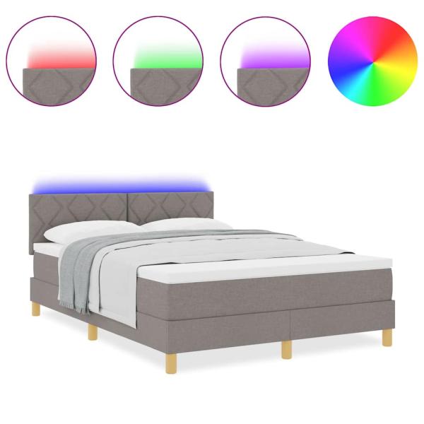 Boxspringbett mit Matratze & LED Taupe 140x200 cm Stoff