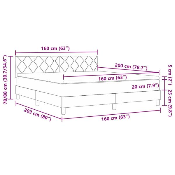 Boxspringbett mit Matratze & LED Licht Grau 160x200 cm Stoff