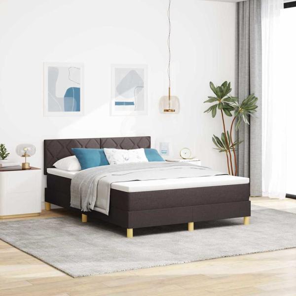 ARDEBO.de - Boxspringbett mit Matratze & LED Dunkelbraun 160x200 cm Stoff
