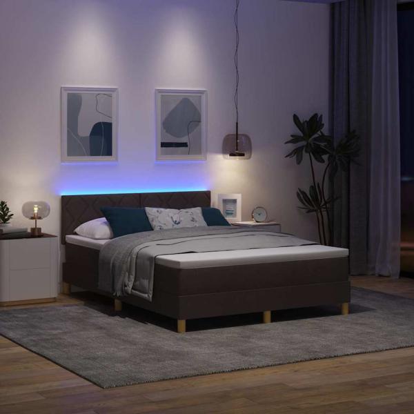 Boxspringbett mit Matratze & LED Dunkelbraun 160x200 cm Stoff