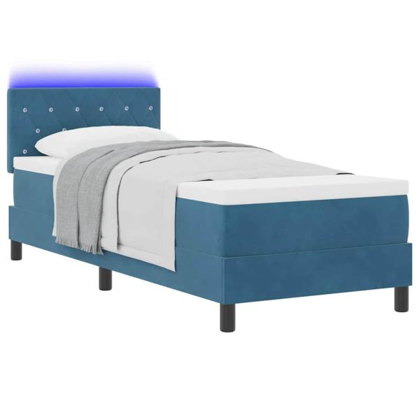 LED Boxspringbett mit Matratze Dunkelblau 80x200 cm Samt