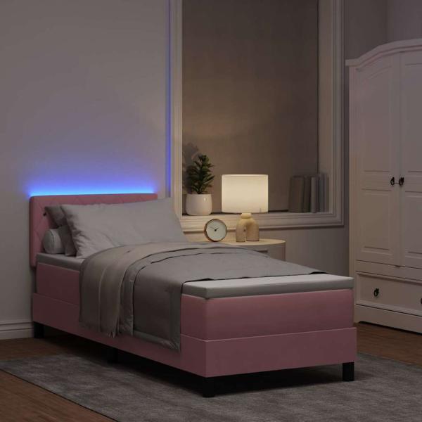ARDEBO.de - LED Boxspringbett mit Matratze Rosa 80x200 cm Samt