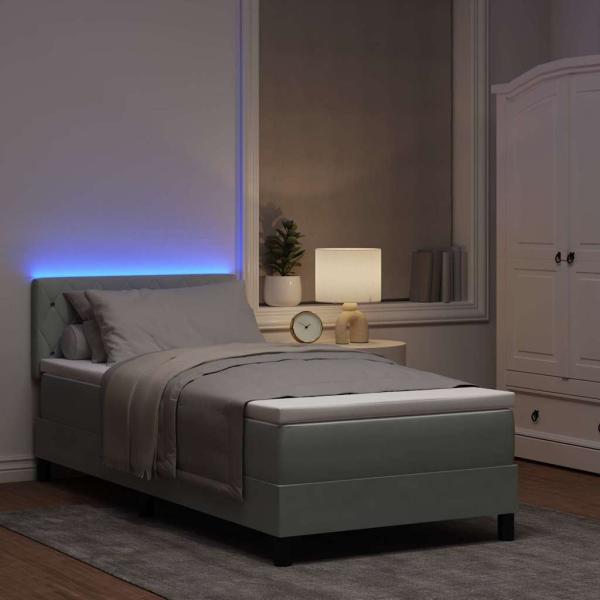 LED Boxspringbett mit Matratze Hellgrau 90x190 cm Samt