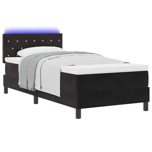 LED Boxspringbett mit Matratze Schwarz 90x190 cm Samt
