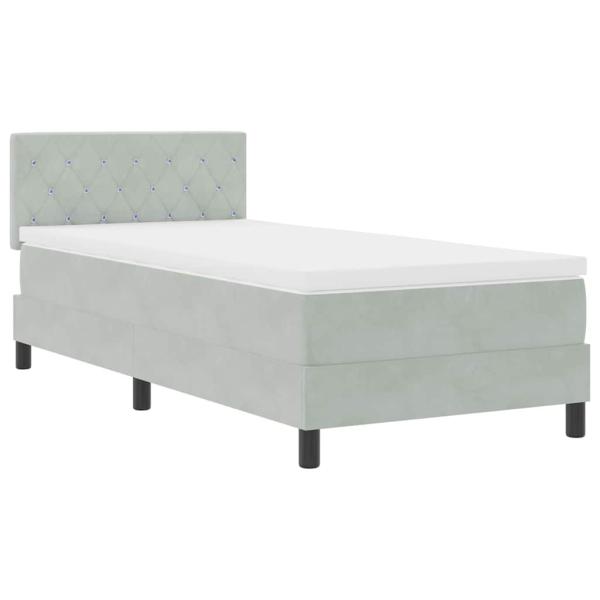 LED Boxspringbett mit Matratze Hellgrau 90x200 cm Samt
