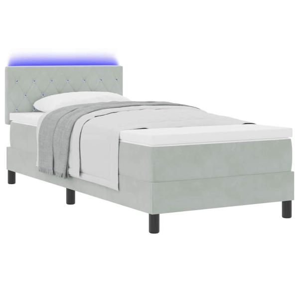 LED Boxspringbett mit Matratze Hellgrau 90x200 cm Samt