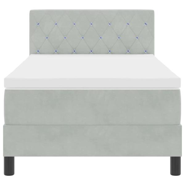 LED Boxspringbett mit Matratze Hellgrau 90x200 cm Samt