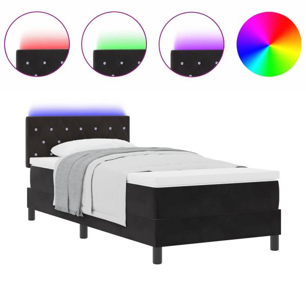 LED Boxspringbett mit Matratze Schwarz 90x200 cm Samt