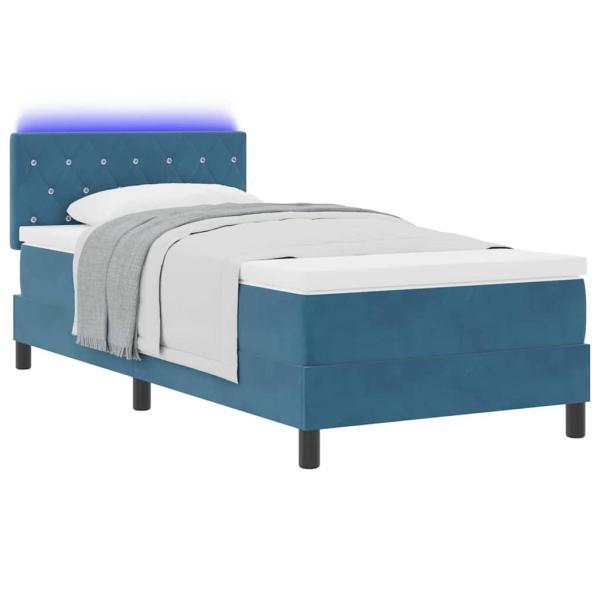 LED Boxspringbett mit Matratze Dunkelblau 90x200 cm Samt