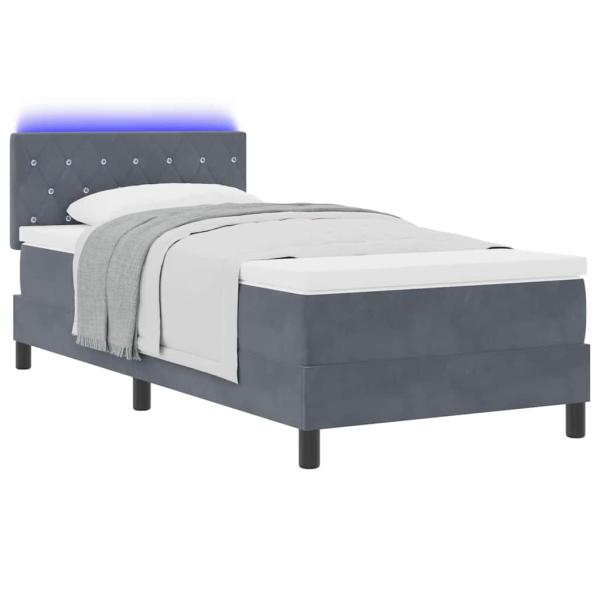 LED Boxspringbett mit Matratze Dunkelgrau 100x200 cm Samt