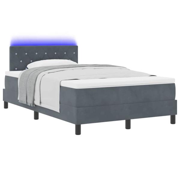 LED Boxspringbett mit Matratze Dunkelgrau 120x200 cm Samt