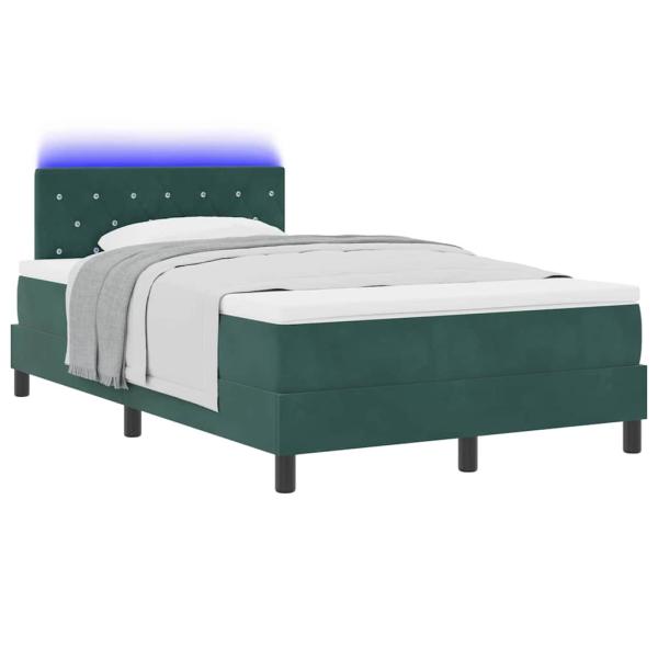 LED Boxspringbett mit Matratze Dunkelgrün 120x200 cm Samt