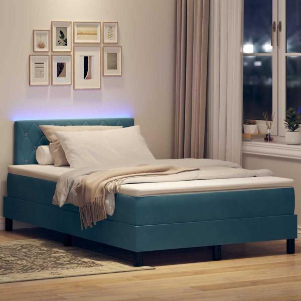 LED Boxspringbett mit Matratze Dunkelblau 120x200 cm Samt