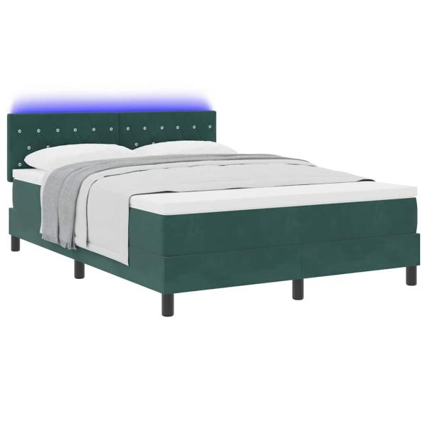 LED Boxspringbett mit Matratze Dunkelgrün 140x190 cm Samt