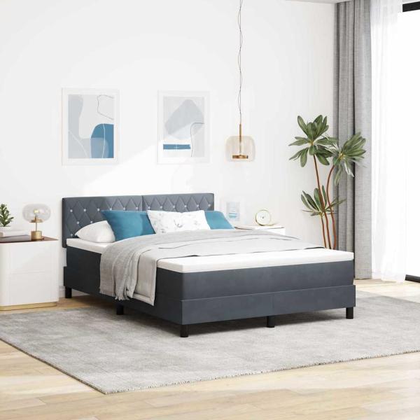 ARDEBO.de - LED Boxspringbett mit Matratze Dunkelgrau 140x200 cm Samt
