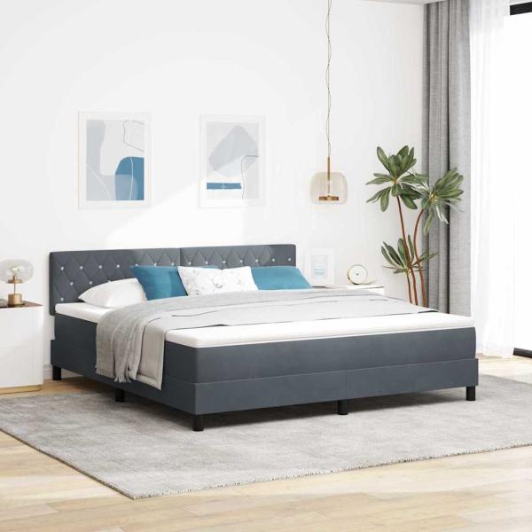 ARDEBO.de - LED Boxspringbett mit Matratze Dunkelgrau 180x200 cm Samt