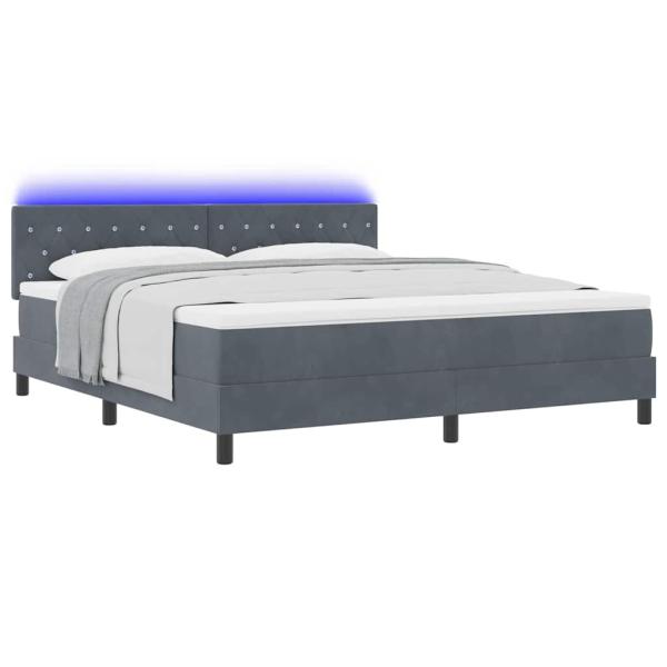 LED Boxspringbett mit Matratze Dunkelgrau 180x200 cm Samt