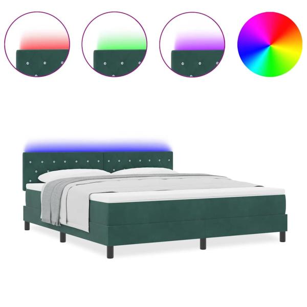 LED Boxspringbett mit Matratze Dunkelgrün 180x200 cm Samt