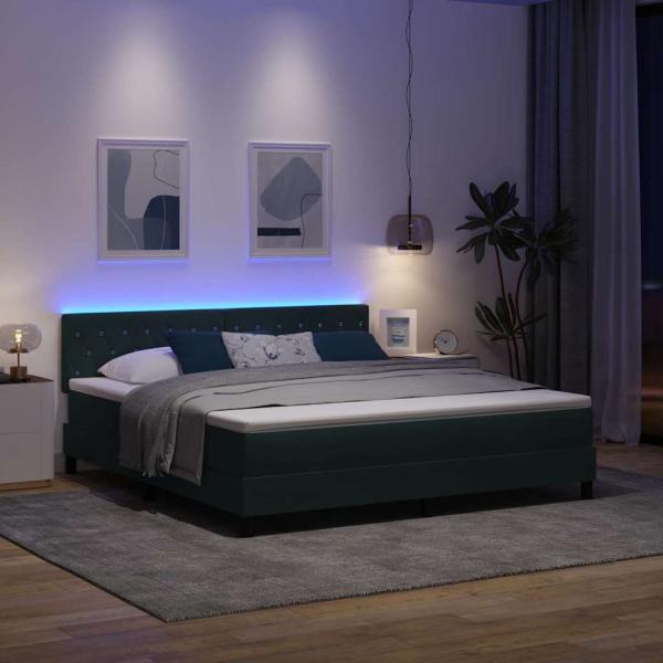 LED Boxspringbett mit Matratze Dunkelgrün 180x200 cm Samt