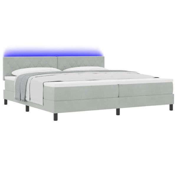 LED Boxspringbett mit Matratze Hellgrau 200x200 cm Samt