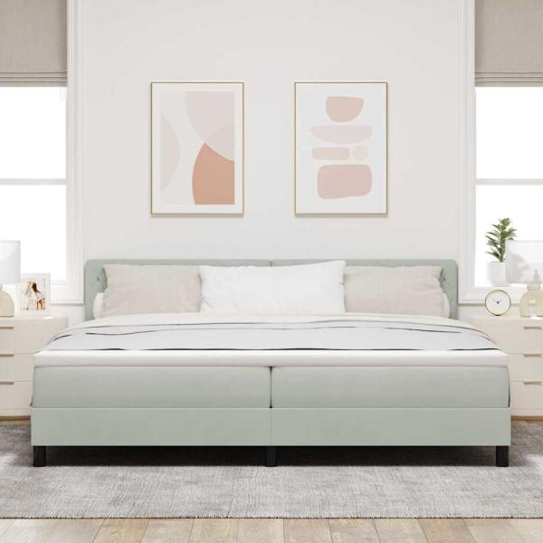 LED Boxspringbett mit Matratze Hellgrau 200 x 200 cm Samt