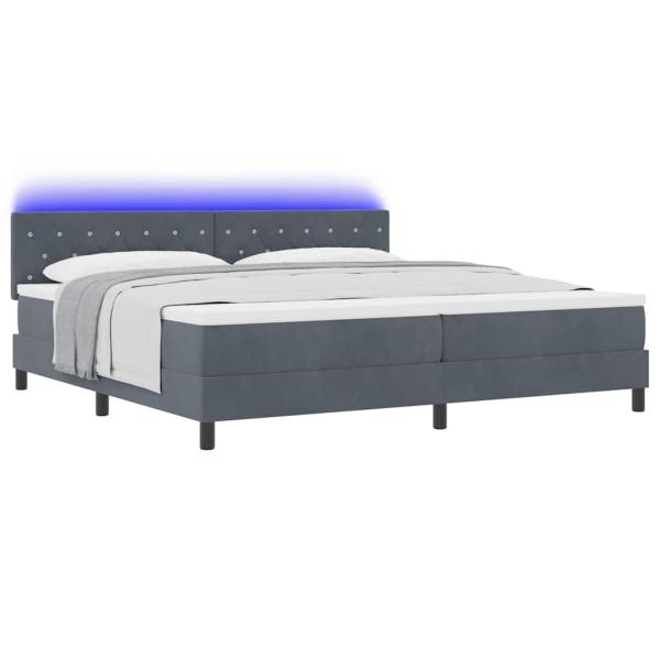 LED Boxspringbett mit Matratze Dunkelgrau 200x200 cm Samt