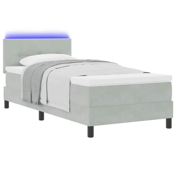 LED Boxspringbett mit Matratze Hellgrau 90x190 cm Samt