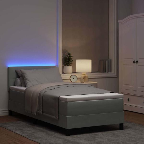 LED Boxspringbett mit Matratze Hellgrau 90x190 cm Samt