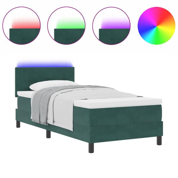 LED Boxspringbett mit Matratze Dunkelgrün 90x190 cm Samt