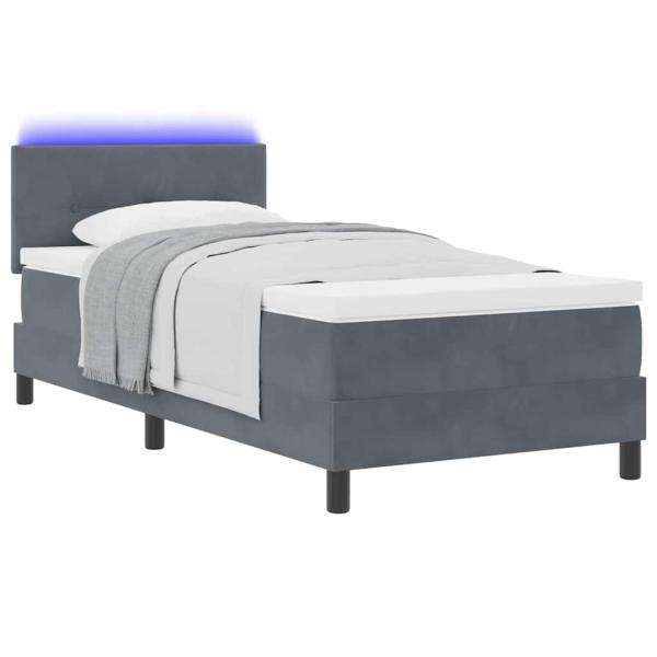LED Boxspringbett mit Kopfteil Dunkelgrau 90 x 200 cm Samt