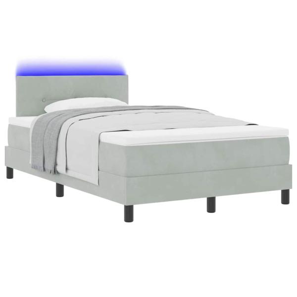 LED Boxspringbett mit Matratze Hellgrau 120x200 cm Samt