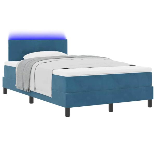 LED Boxspringbett mit Matratze Dunkelblau 120x200 cm Samt