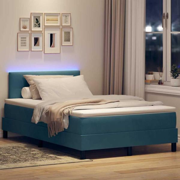 LED Boxspringbett mit Matratze Dunkelblau 120x200 cm Samt